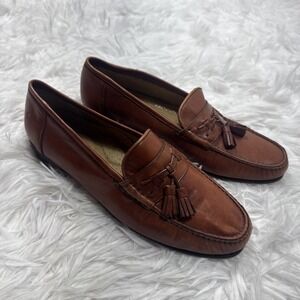 Santoni Relaxed Brown Leather Tassel Loafer Shoes Men's 11 EE Wide Slip On Italy
